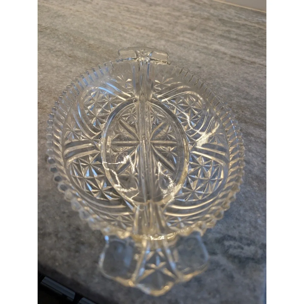 Vintage Clear Glass Divided Relish/Trinket‎ Dish With Two Compartments
